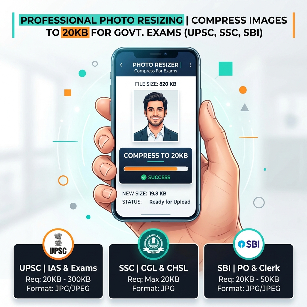 How to Compress Photo to 20KB for SSC, UPSC & SBI Portals (2026)